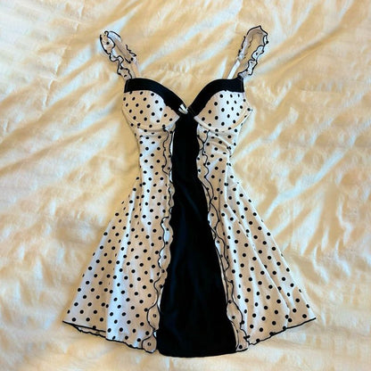 Pretty A Line Spaghetti Straps Satin Polka Dots Short Homecoming Dress,Vacation Dress,Summer 20h Birthday Dress GG4830