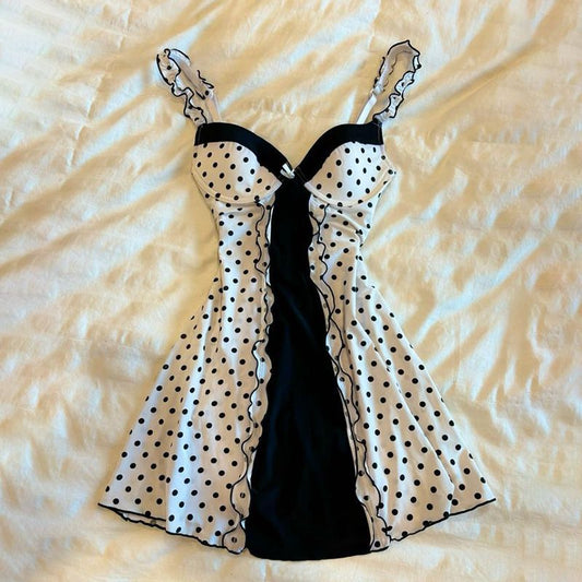 Pretty A Line Spaghetti Straps Satin Polka Dots Short Homecoming Dress,Vacation Dress,Summer 20h Birthday Dress GG4830