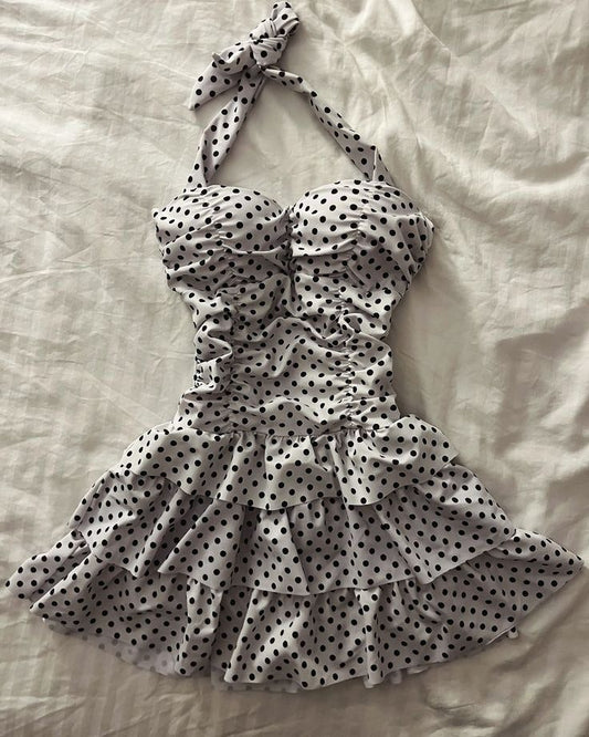 Cute A Line Spaghetti Straps Satin Polka Dots Short Homecoming Dress,Vacation Dress,Summer 20h Birthday Dress GG4831