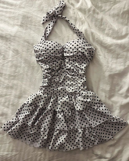 Cute A Line Spaghetti Straps Satin Polka Dots Short Homecoming Dress,Vacation Dress,Summer 20h Birthday Dress GG4831
