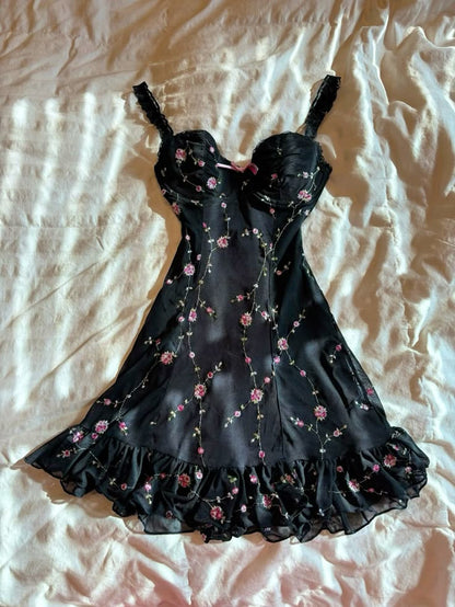 Romatic Black Spaghetti Straps A Line Satin Chiffon Applique Short Homecoming Dress,Vacation Dress,Summer 22h Birthday Dress GG4833