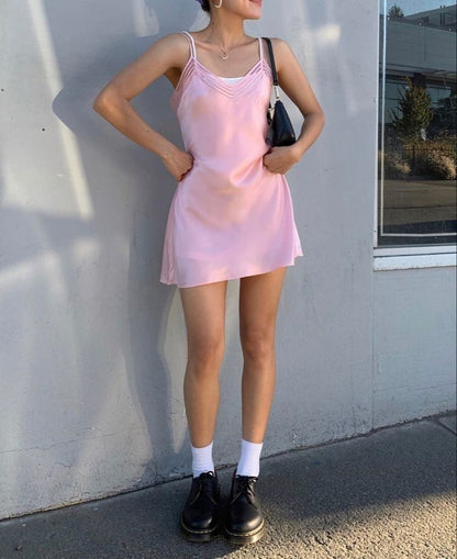 Simple A Line Spaghetti Straps Pink Satin Short Homecoming Dress,Vacation Dress,Summer 17h Birthday Dress GG4839
