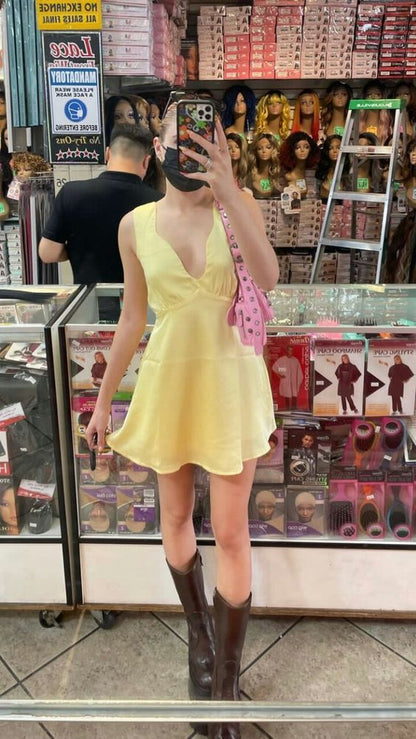 Classy A Line Pastel Yellow Satin Short Homecoming Dress,Vacation Dress,Summer 18h Birthday Dress GG4842