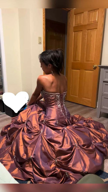Chic Ball Gown Strapless Satin Beads Long Prom Dress,Party Dress,Formal Evening Dress GG4855