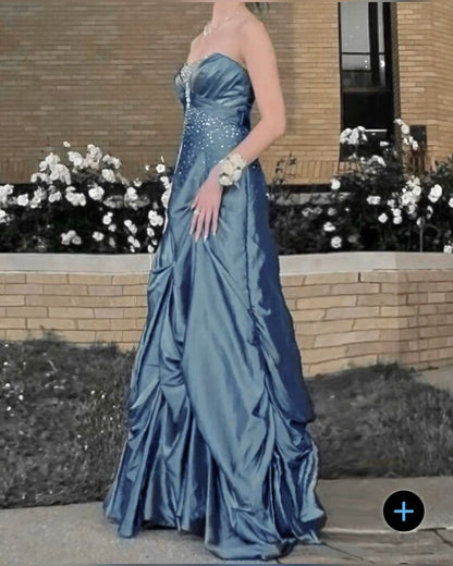 Pretty Ball Gown Strapless Satin Beads Long Prom Dress,Party Dress,Formal Evening Dress GG4856