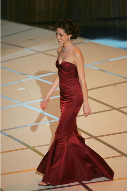 Elegant Mermaid Strapless Burgundy Satin Backless Long Prom Dress,Party Dress,Formal Evening Dress GG4857