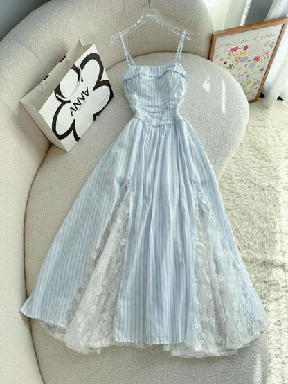 Unique A Line Spaghetti Straps Satin Lace Long Prom Dress,Party Dress,Formal Evening Dress GG4863