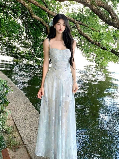 Pretty A Line Spaghetti Straps Chiffon Printed Long Prom Dress,Party Dress,Formal Evening Dress GG4864