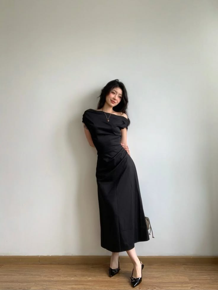 Modest A Line Off The Shoulder Black Satin Long Prom Dress,Party Dress,Formal Evening Dress GG4869