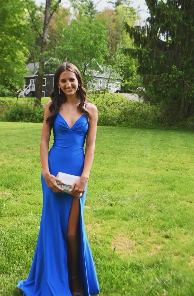 Sexy Royal Blue Mermaid Spaghetti Straps Satin Slit Long Prom Dress,Party Dress,Formal Evening Dress GG4871