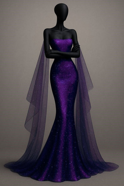 Gorgeous Mermaid Strapless Grape Sequin Long Prom Dress,Party Dress,Formal Evening Dress GG4876