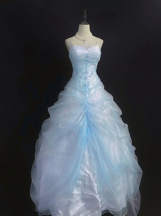 Unique Ball Gown Spaghetti Straps Satin Tulle Long Prom Dress,Party Dress,Formal Evening Dress GG4889