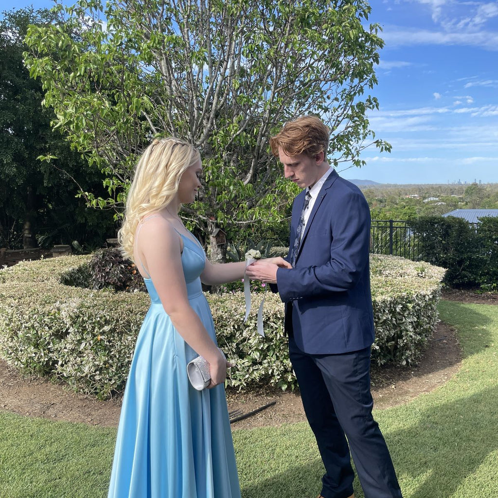 Aesthetic A Line Spaghetti Straps Pale Blue Satin Long Prom Dress,Party Dress,Formal Evening Dress GG4901