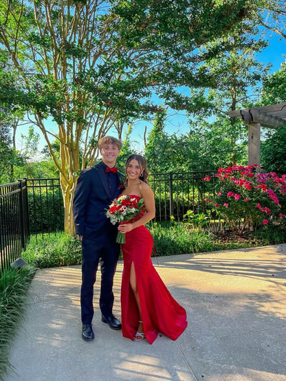 Red Trends Mermaid Straplss Satin Slit Long Prom Dress,Party Dress,Formal Evening Dress GG4902