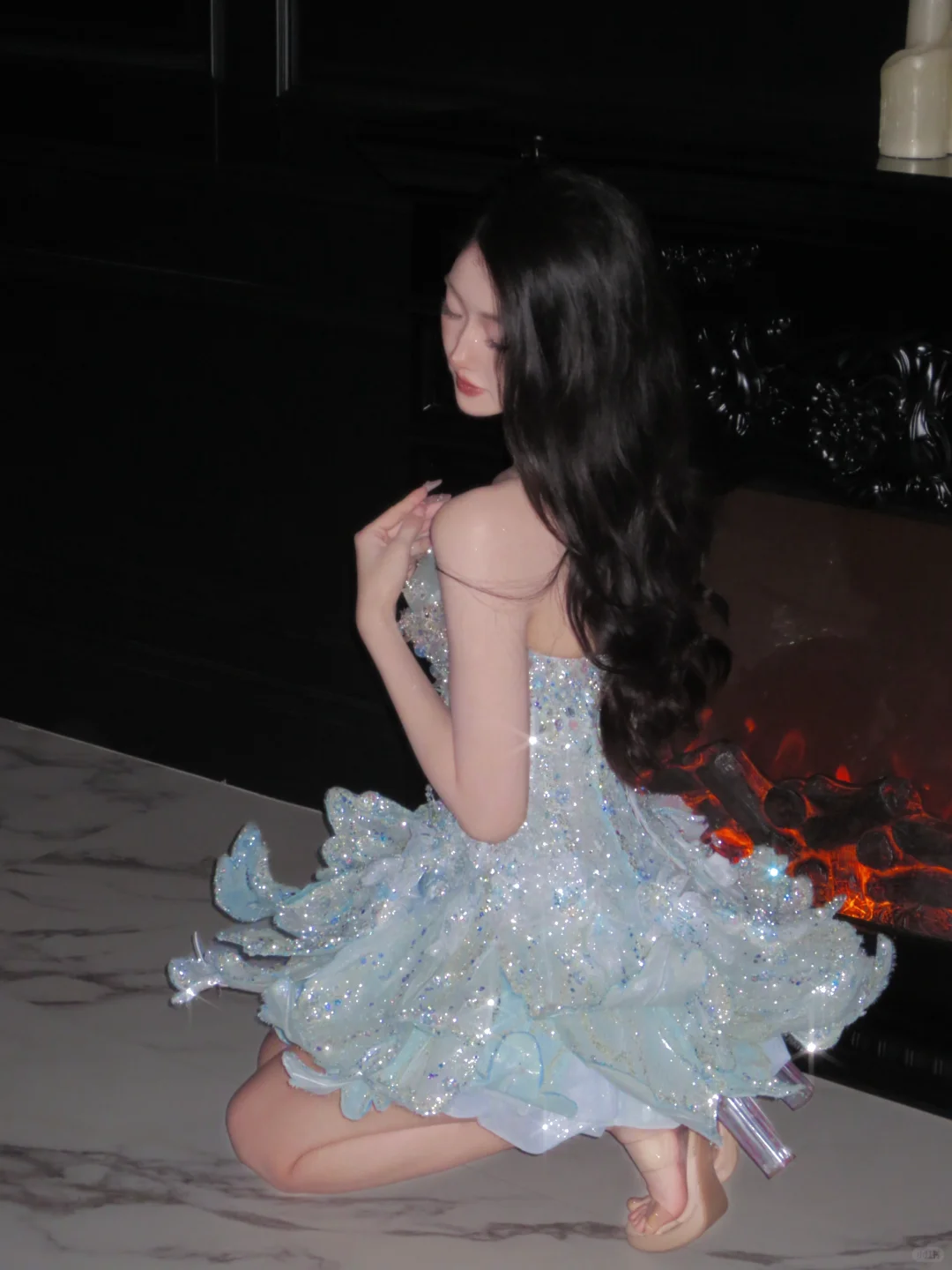 Aesthetic Pale Blue Ball Gown Strapless Sequin Beads Short Homecoming Dress,Vacation Dress,Summer 17th Birthday Dress GG4927