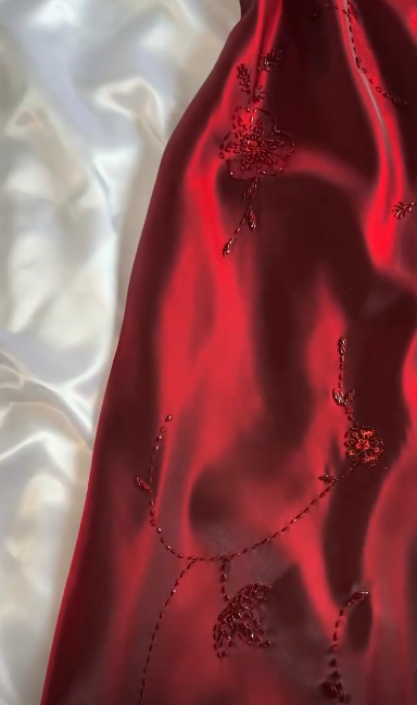 Vintage Burgundy A Line Spaghetti Straps Satin Beads Long Prom Dress,Party Dress,Formal Evening Dress GG4938