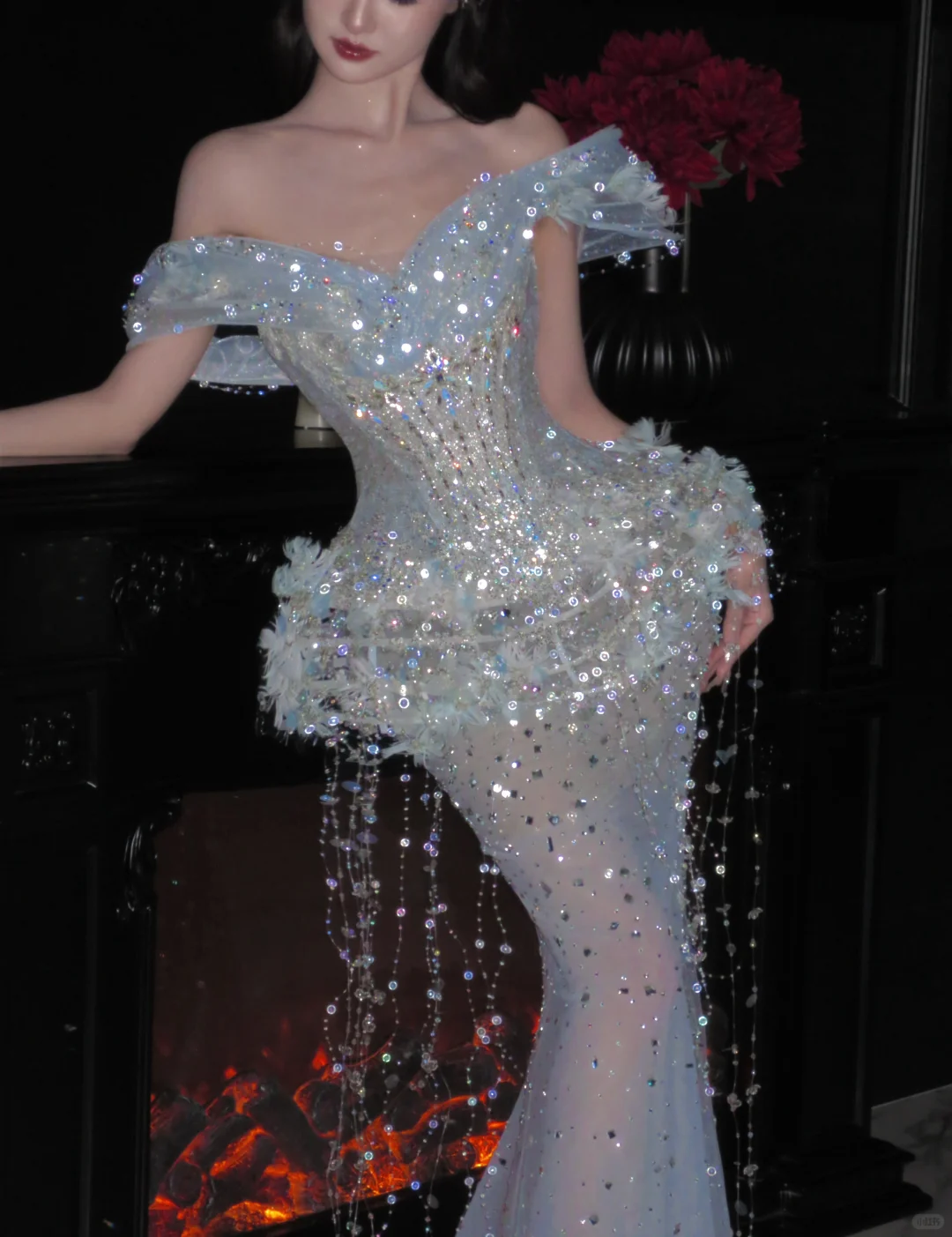 Spacial Mermaid Off The Shoulder Sequin Beads Tassel Long Prom Dress,Party Dress,Formal Evening Dress GG4942