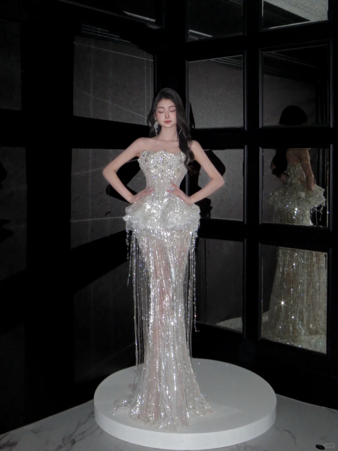 Sparkly Mermaid Strapless Sequin Beads Tassel Long Prom Dress,Party Dress,Formal Evening Dress GG4943