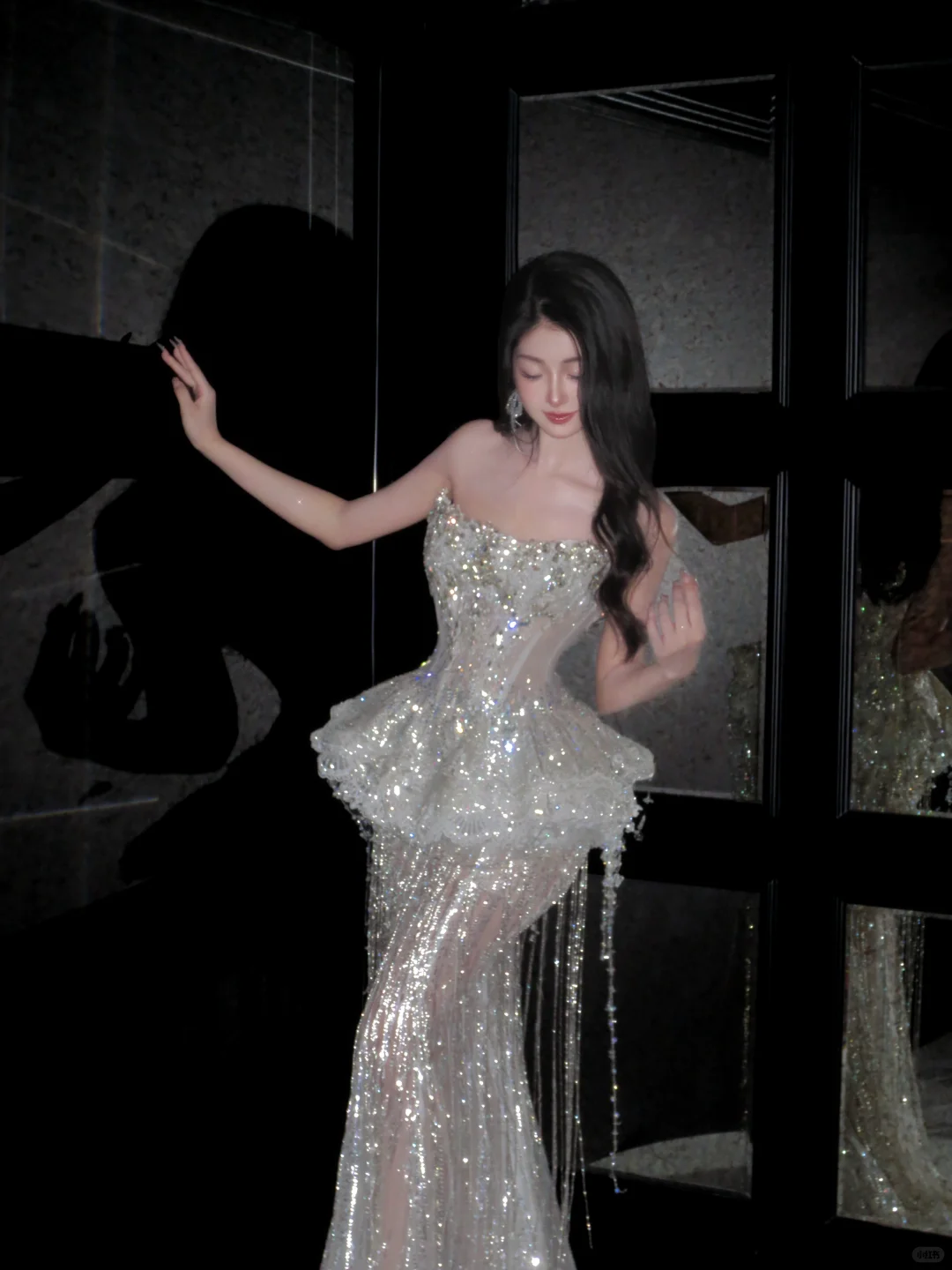 Sparkly Mermaid Strapless Sequin Beads Tassel Long Prom Dress,Party Dress,Formal Evening Dress GG4943