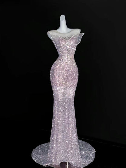 Sweet Pink Mermaid Strapless Sequin Long Prom Dress,Party Dress,Formal Evening Dress GG4955