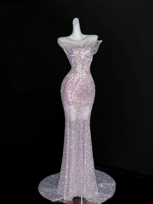 Sweet Pink Mermaid Strapless Sequin Long Prom Dress,Party Dress,Formal Evening Dress GG4955