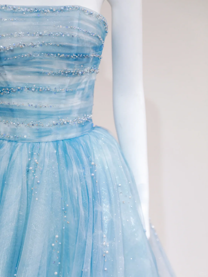 Princess Ball Gown Strapless Tulle Beads Long Prom Dress,Party Dress,Formal Evening Dress GG4959