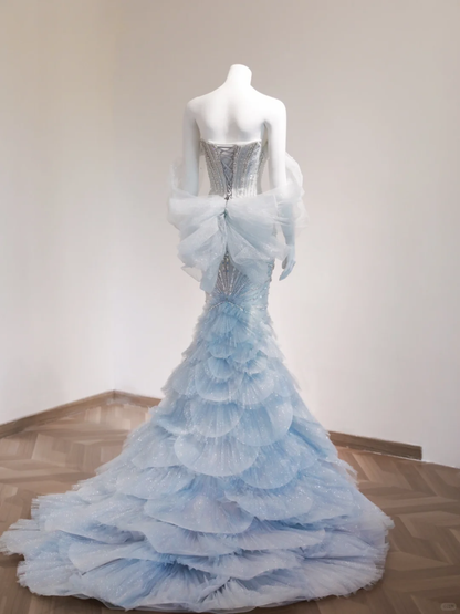 Dreamy Mermaid Off The Shoulder Tulle Sequin Beads Long Prom Dress,Party Dress,Formal Evening Dress GG4960