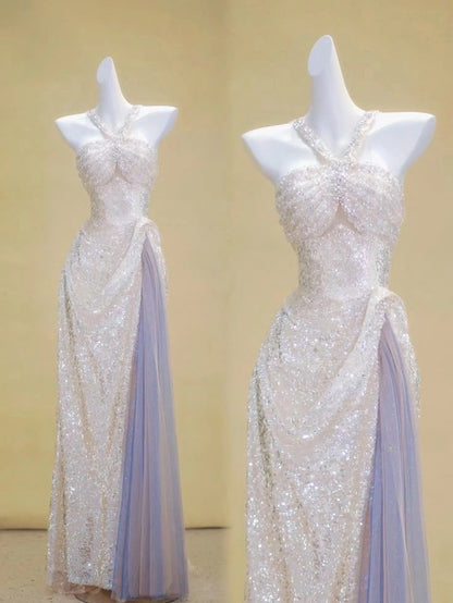 Shiny A Line Halter Tulle Sequin Long Prom Dress,Party Dress,Formal Evening Dress GG4961