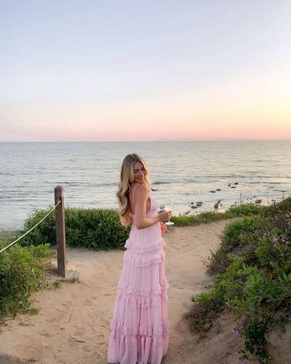 Elegant A Line Spaghetti Straps Chiffon Ruffles Long Prom Dress,Party Dress,Formal Evening Dress GG4962