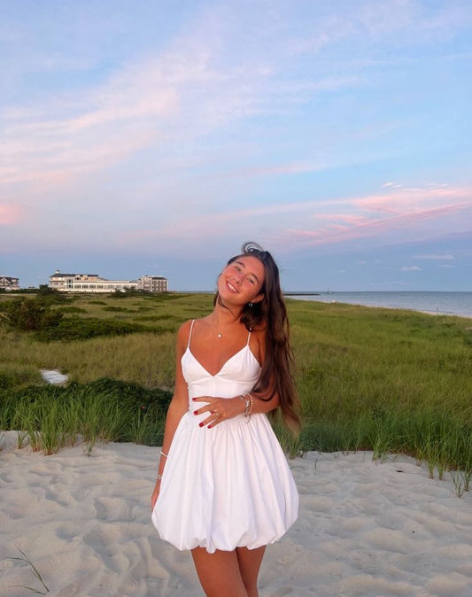 Cute White A Line Spaghetti Straps Satin Short Homecoming Dress,Vacation Dress,Summer 16th Birthday Dress GG4967