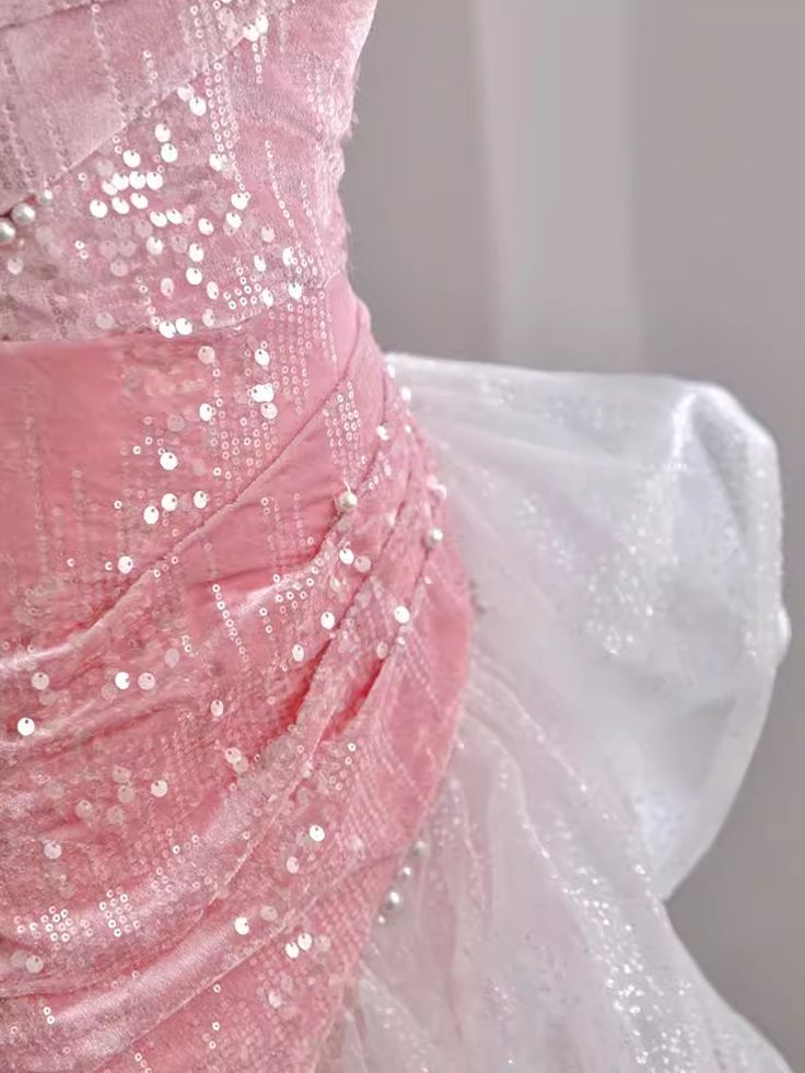 Chic Mermaid Off the Shoulder Pink Satin Pearl Sequin Long Prom Dress,Evening Dress GG497