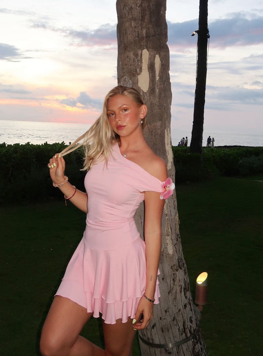 Pink A Line Off The Shoulder Satin Short Homecoming Dress,Vacation Dress,Summer 18th Birthday Dress GG4970