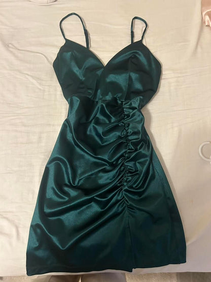 Classy A Line Spaghetti Straps Satin Pleated Short Homecoming Dress,Vacation Dress,Summer 20Birthday Dress GG4975