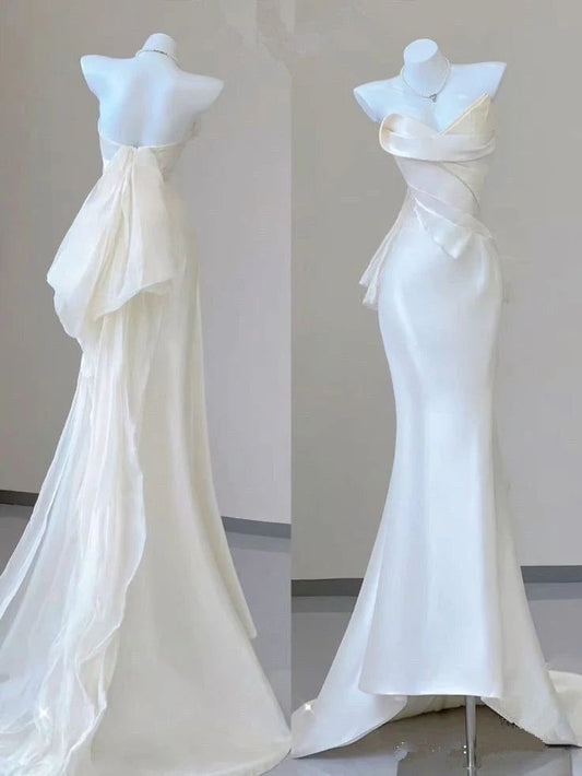 Style Elegant Mermaid Strapless Pleated Satin Long Prom Dress,Party Dress,Formal Evening Dress GG4984