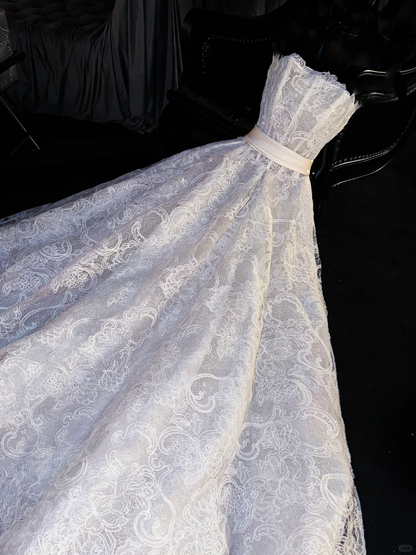 Classy Ball Gown Strapless Lace Long Prom Dress,Party Dress,Formal Evening Dress GG4988