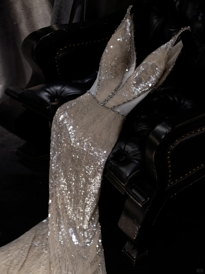 Sexy Mermaid Deep V Neck Sequin Long Prom Dress,Party Dress,Formal Evening Dress GG4991