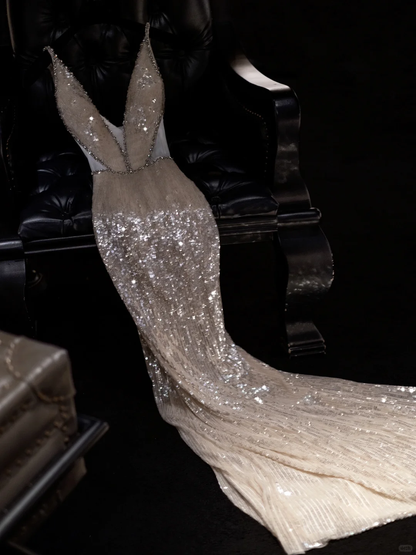 Sexy Mermaid Deep V Neck Sequin Long Prom Dress,Party Dress,Formal Evening Dress GG4991