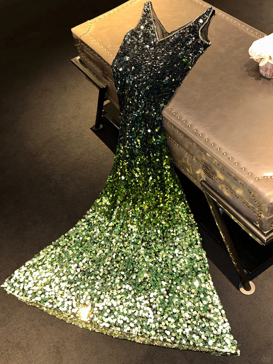 Charming Glitter Mermaid V Neck Sequin Long Prom Dress,Party Dress,Formal Evening Dress GG4993