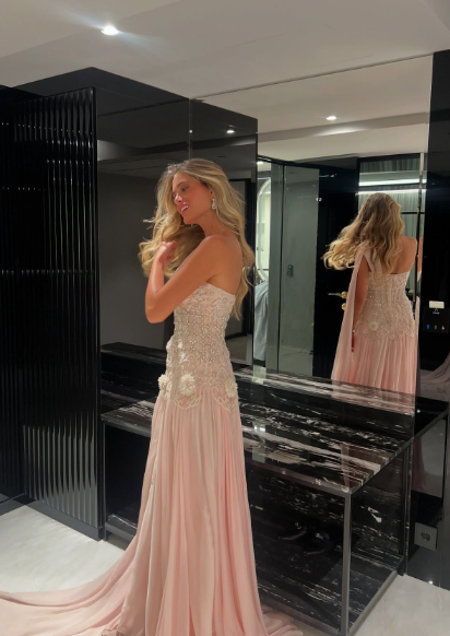 Light Pink A Line One Shoulder Satin Beads With Cape Long Prom Dress,Party Dress,Formal Evening Dress GG4995