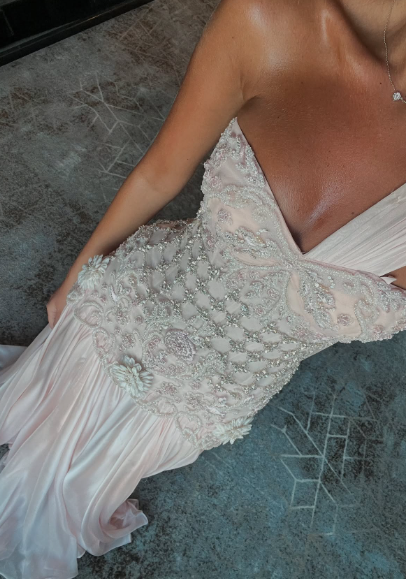 Light Pink A Line One Shoulder Satin Beads With Cape Long Prom Dress,Party Dress,Formal Evening Dress GG4995