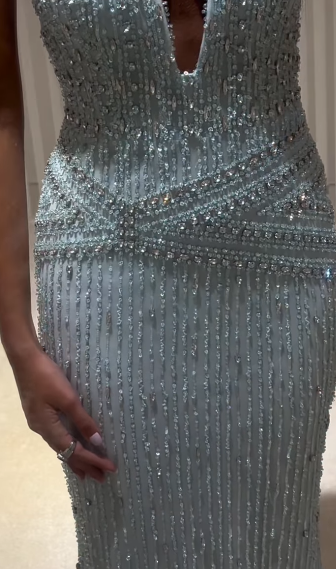 Pale Blue Mermaid Halter Deep V Neck Sequin Beads Long Prom Dress,Party Dress,Formal Evening Dress GG4996