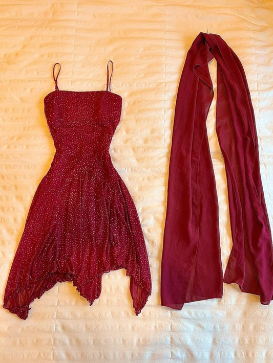 Chic A Line Spaghetti Straps Burgundy Satin Beads Short Homecoming Dress,Vacation Dress,Summer 18th Birthday Dress GG4998