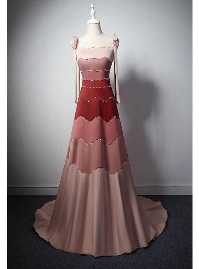 Gradual A Line Square Contrast Splicing Beading Sling Long Prom Dress,Evening Dress GG500