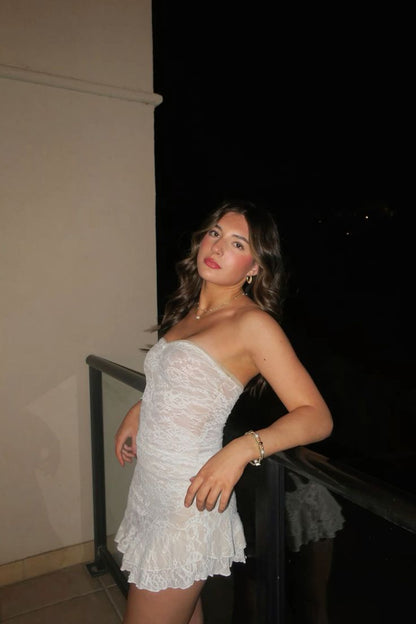 Sexy Chic A Line Strapless Lace Short Homecoming Dress,Vacation Dress,Summer 20th Birthday Dress GG5007