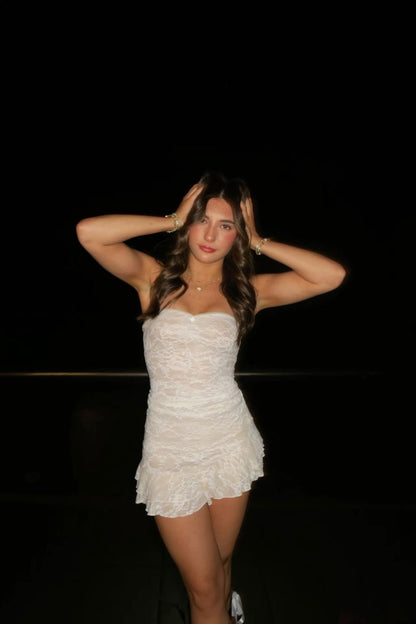 Sexy Chic A Line Strapless Lace Short Homecoming Dress,Vacation Dress,Summer 20th Birthday Dress GG5007