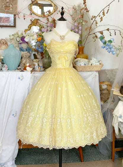 Sweet Ball Gown Yellow Strapless Tulle Lace Tea Length Homecoming Dress,Vacation Dress,Summer 16th Birthday Dress GG5009