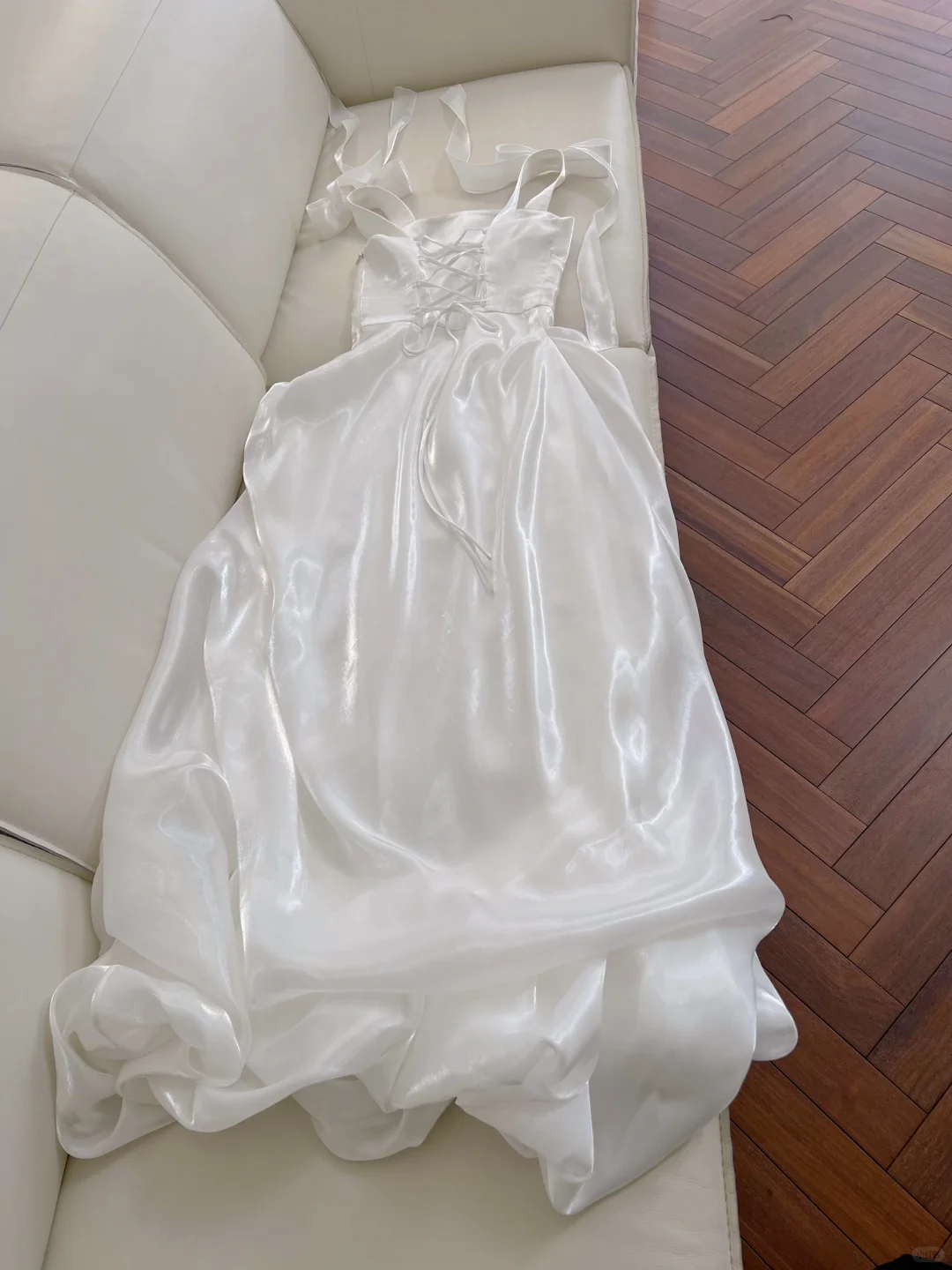 Classy A Line White Square Bow Straps Pleated Satin Long Prom Dress,Party Dress,Formal Evening Dress GG5023