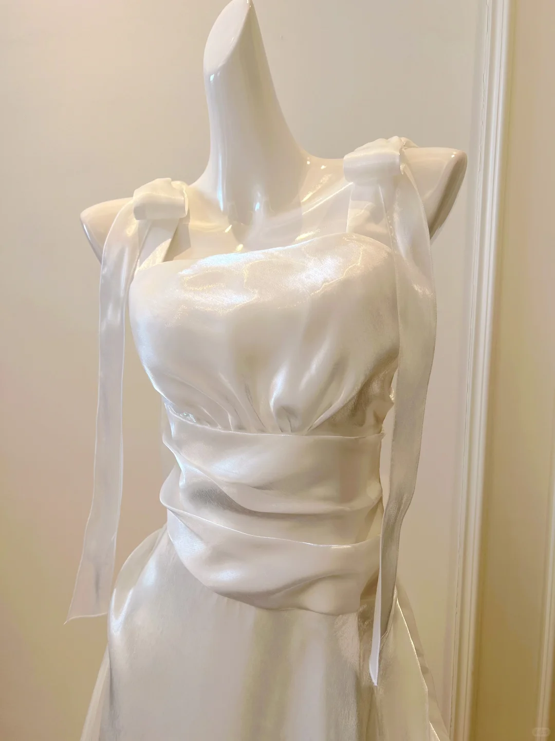 Classy A Line White Square Bow Straps Pleated Satin Long Prom Dress,Party Dress,Formal Evening Dress GG5023