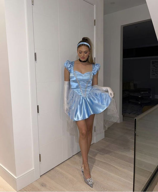 Princess Blue A Line Sweetheart Satin Short Homecoming Dress,Vacation Dress,Summer 18th Birthday Dress GG5031