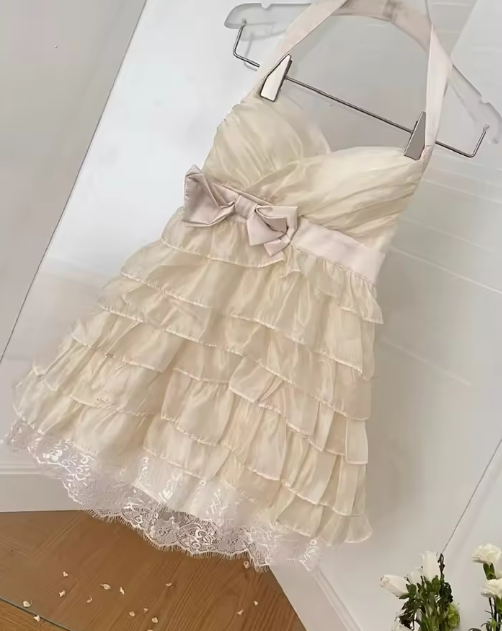 Sweet 16th A Line Halter Layer Chiffon Lace Short Homecoming Dress,Vacation Dress,Summer Birthday Dress GG5035